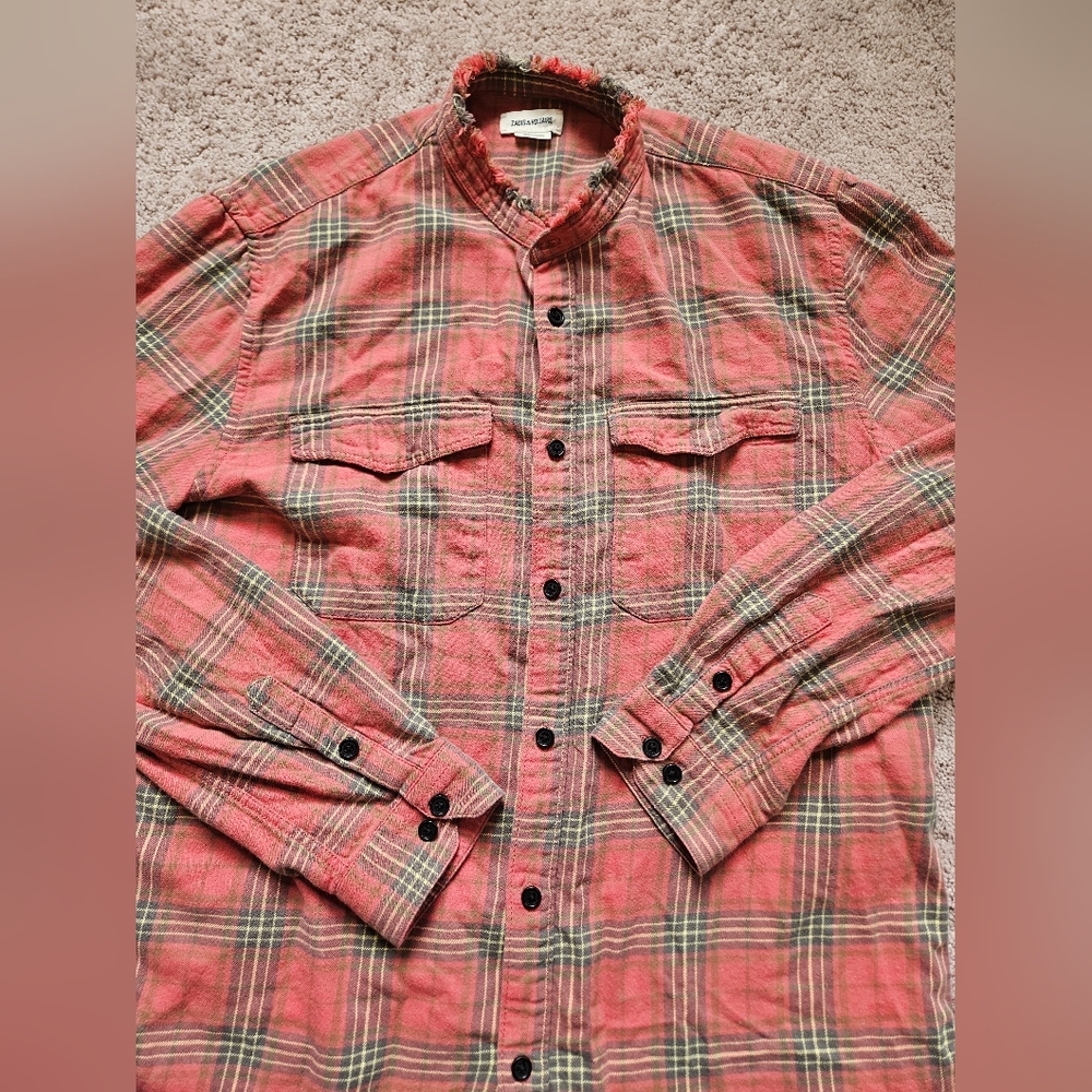 Zadig and Voltaire Plaid Tunic Style Button Down Red Faded Plaid Unisex L - Picture 6 of 6